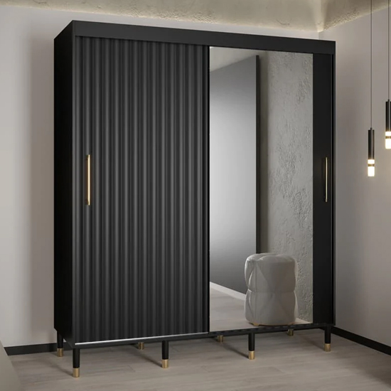 Product photograph of Adel Ii Mirrored Wardrobe With 2 Sliding Doors 180cm In Black from Furniture in Fashion