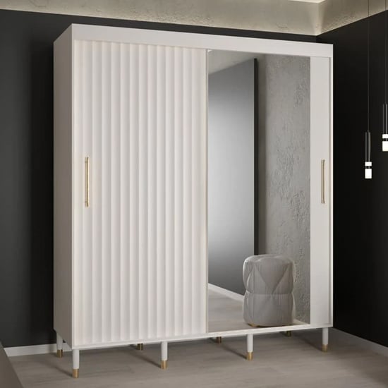 Product photograph of Adel Ii Mirrored Wardrobe With 2 Sliding Doors 180cm In White from Furniture in Fashion