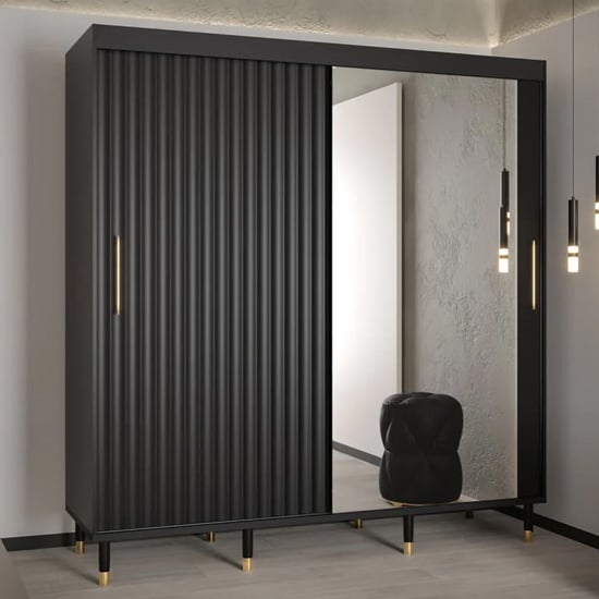 Product photograph of Adel Ii Mirrored Wardrobe With 2 Sliding Doors 200cm In Black from Furniture in Fashion