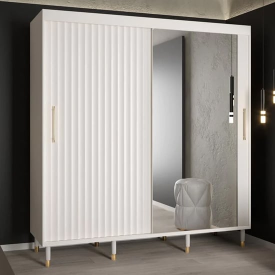 Product photograph of Adel Ii Mirrored Wardrobe With 2 Sliding Doors 200cm In White from Furniture in Fashion