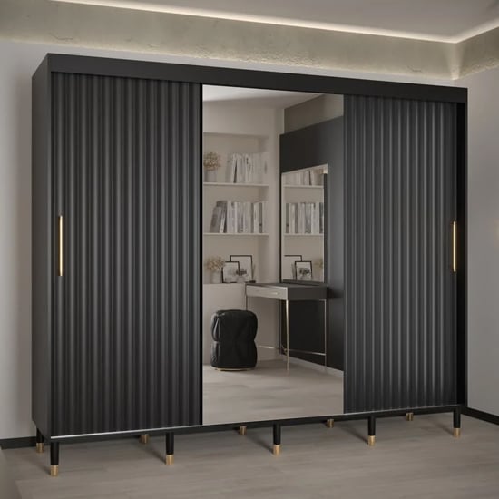 Read more about Adel ii mirrored wardrobe with 3 sliding doors 250cm in black