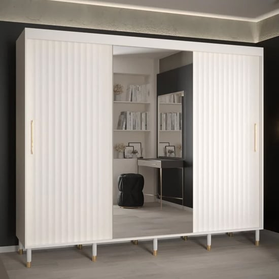Product photograph of Adel Ii Mirrored Wardrobe With 3 Sliding Doors 250cm In White from Furniture in Fashion