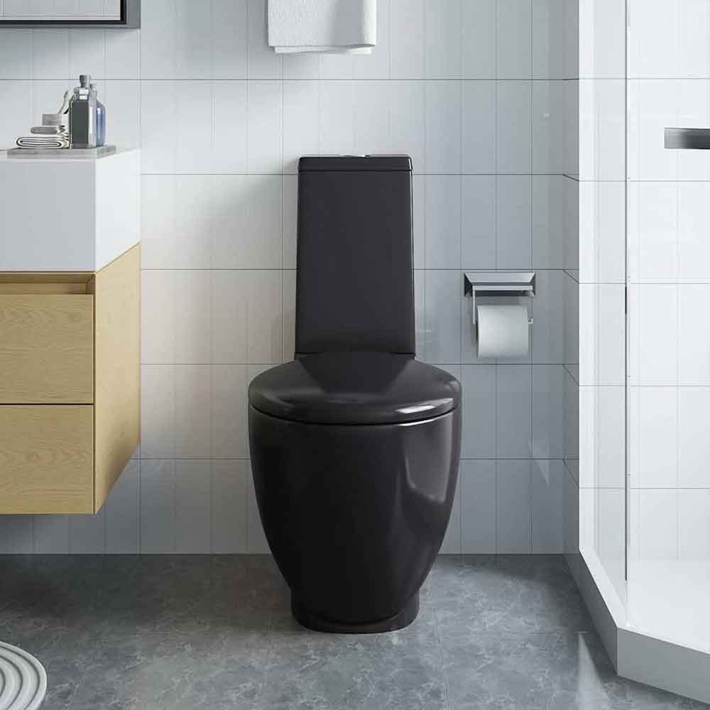 Ada Black Close Coupled Toilet With Vertical Outlet - Soft Close Seat