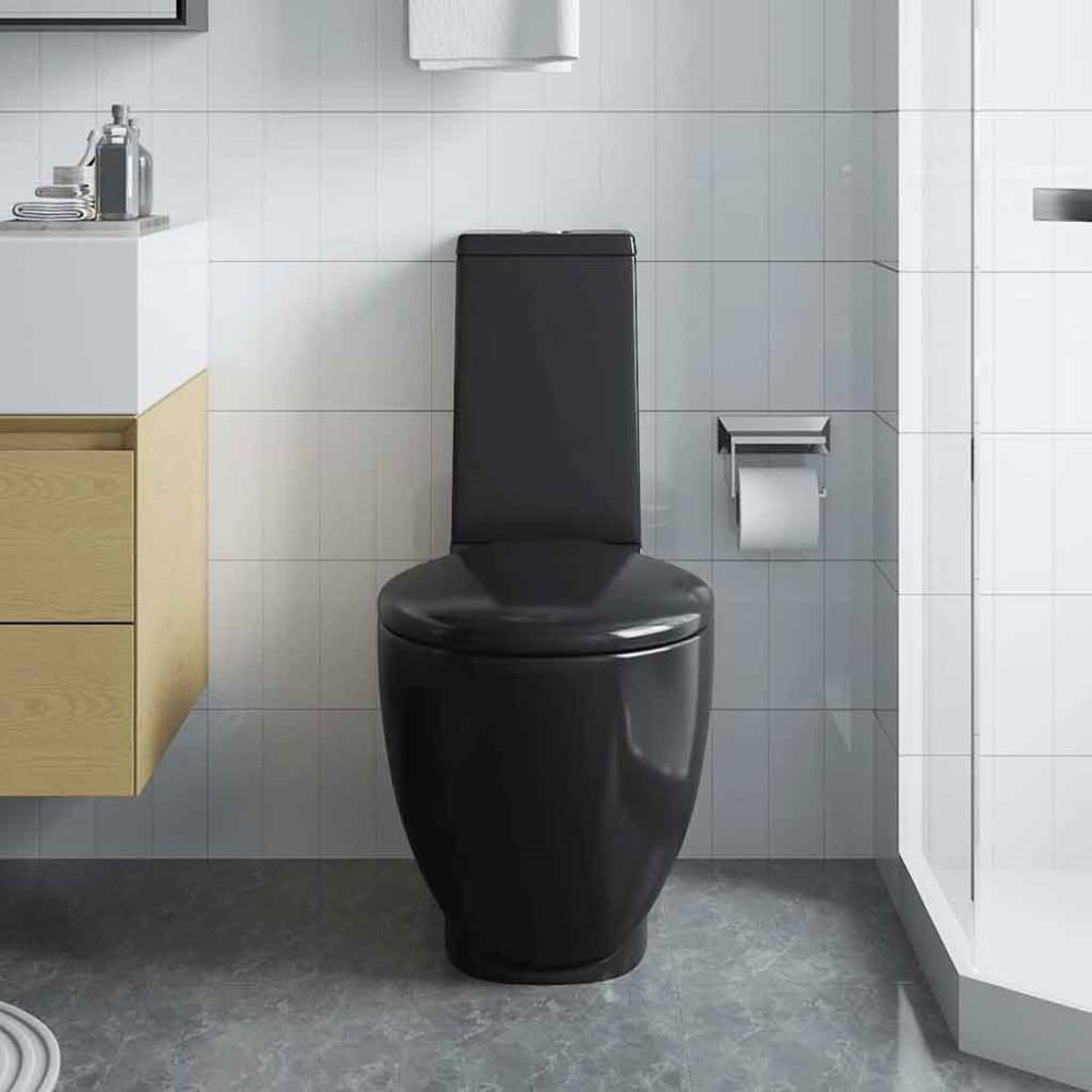 Adel Black Close Coupled Toilet With Horizontal Outlet - Soft Close Seat