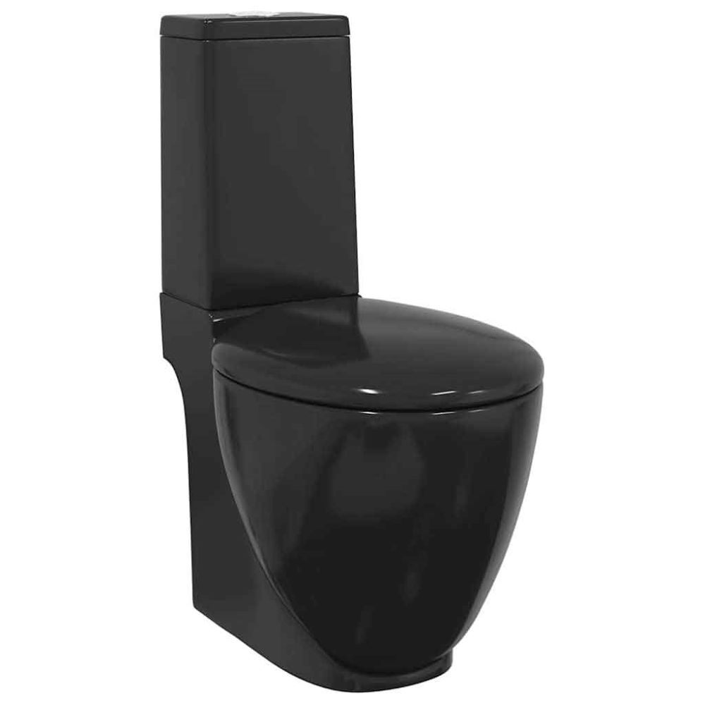 Adel Black Close Coupled Toilet With Horizontal Outlet - Soft Close Seat
