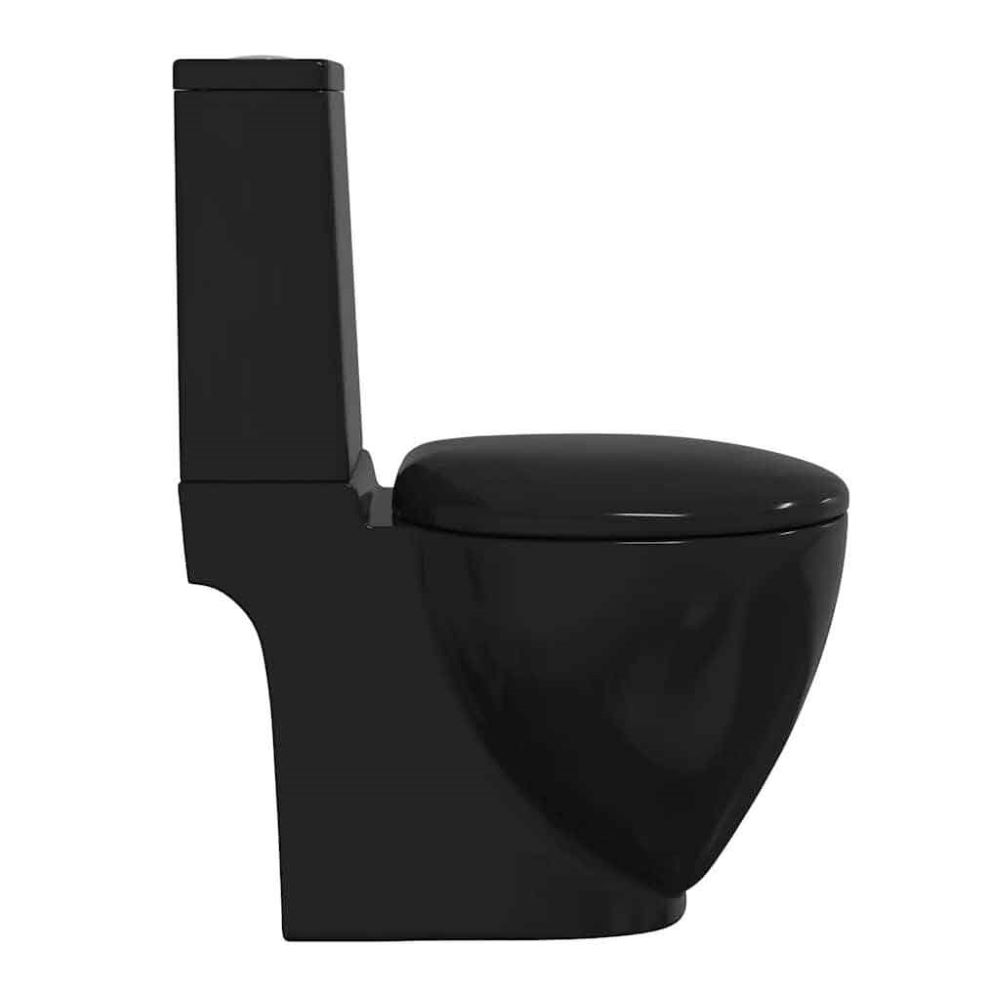 Adel Black Close Coupled Toilet With Horizontal Outlet - Soft Close Seat