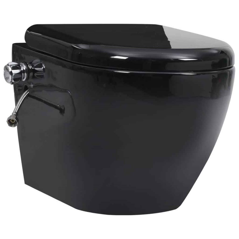 Adel Black Rimless Wall Hung Toilet With Bidet Function - Soft Close Seat