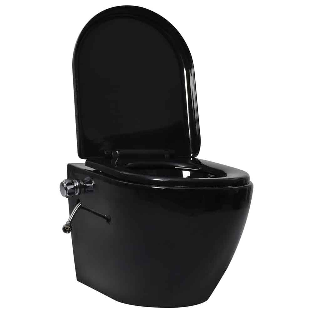 Adel Black Rimless Wall Hung Toilet Pack With Bidet Function - Soft Close Seat