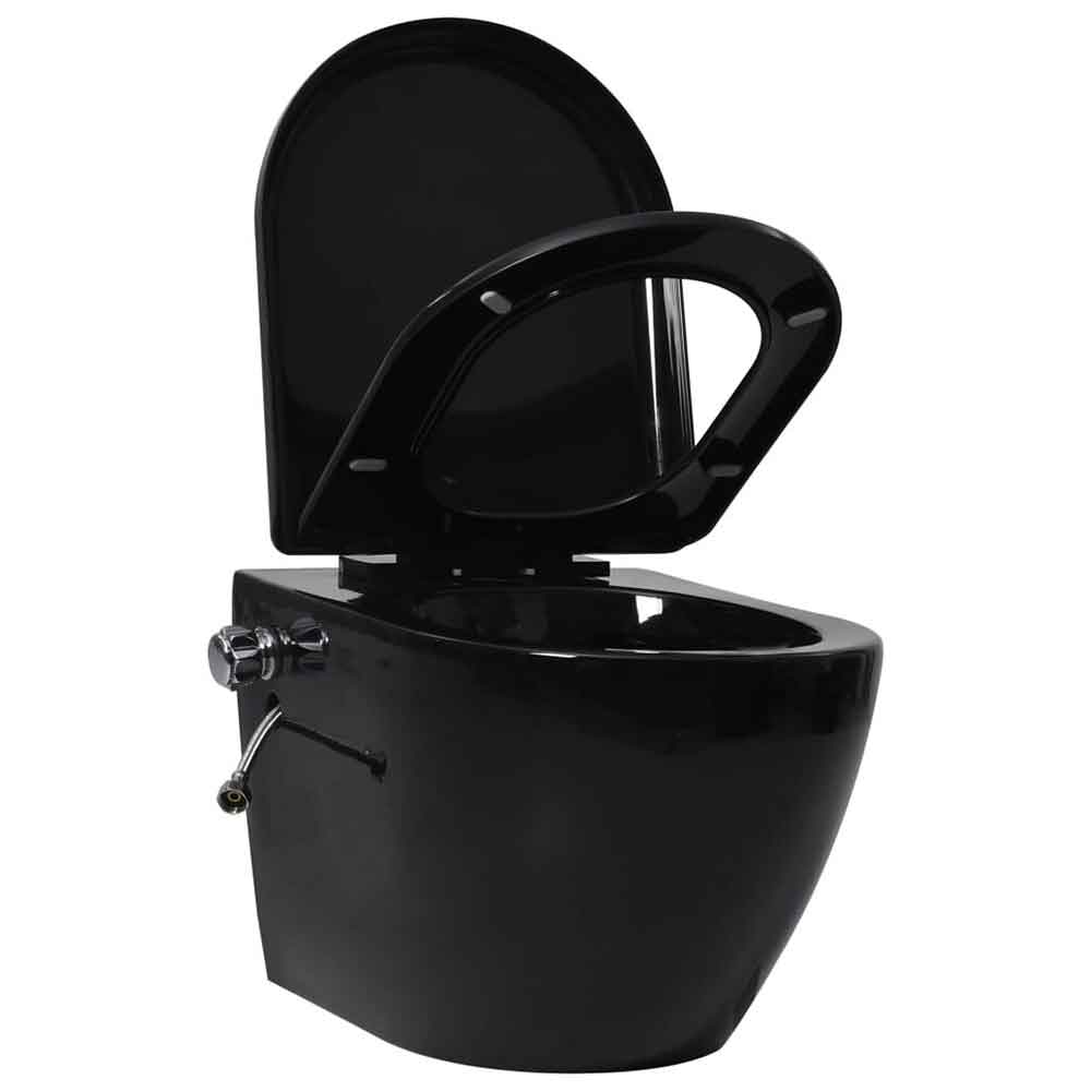 Adel Black Rimless Wall Hung Toilet Pack With Bidet Function - Soft Close Seat