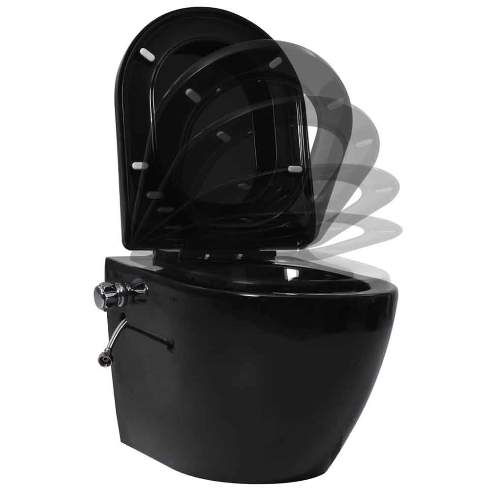 Adel Black Rimless Wall Hung Toilet Pack With Bidet Function - Soft Close Seat
