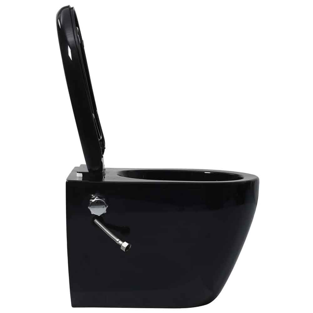 Adel Black Rimless Wall Hung Toilet Pack With Bidet Function - Soft Close Seat