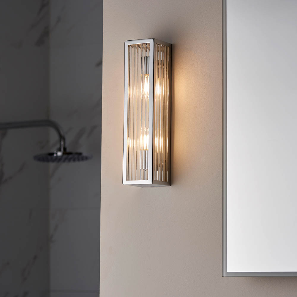 Adel Clear Ribbed Glass Diffuser Bathroom Wall Light In Chrome