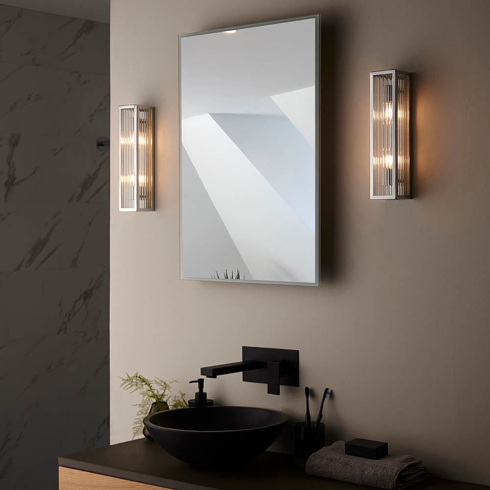 Adel Clear Ribbed Glass Diffuser Bathroom Wall Light In Chrome