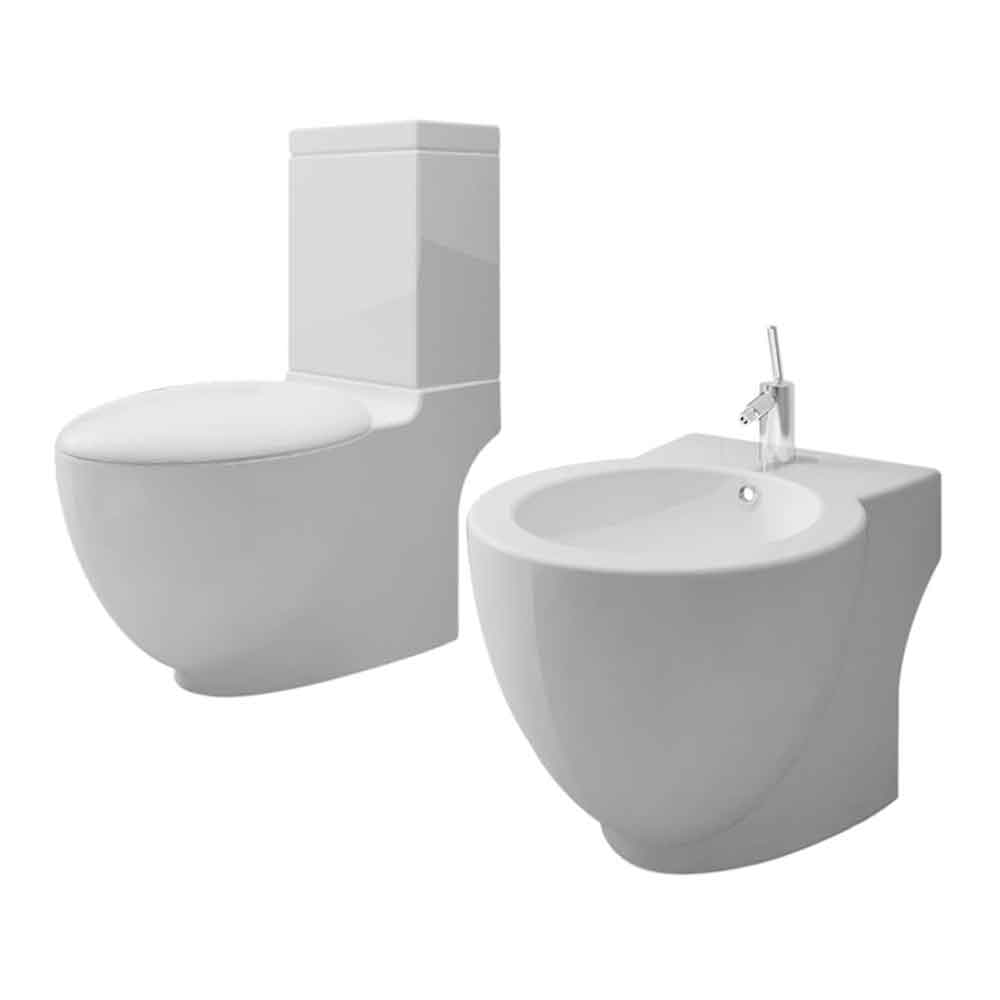 Adel White Close Coupled Toilet And Bidet With Vertical Outlet - Soft Close Seat