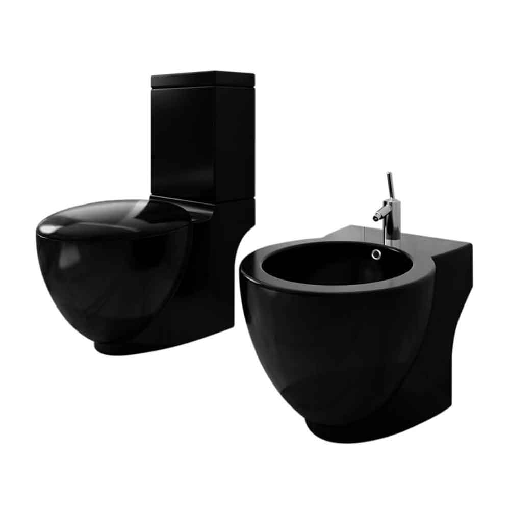 Adel Black Close Coupled Toilet And Bidet With Horizontal Outlet - Soft Close Seat