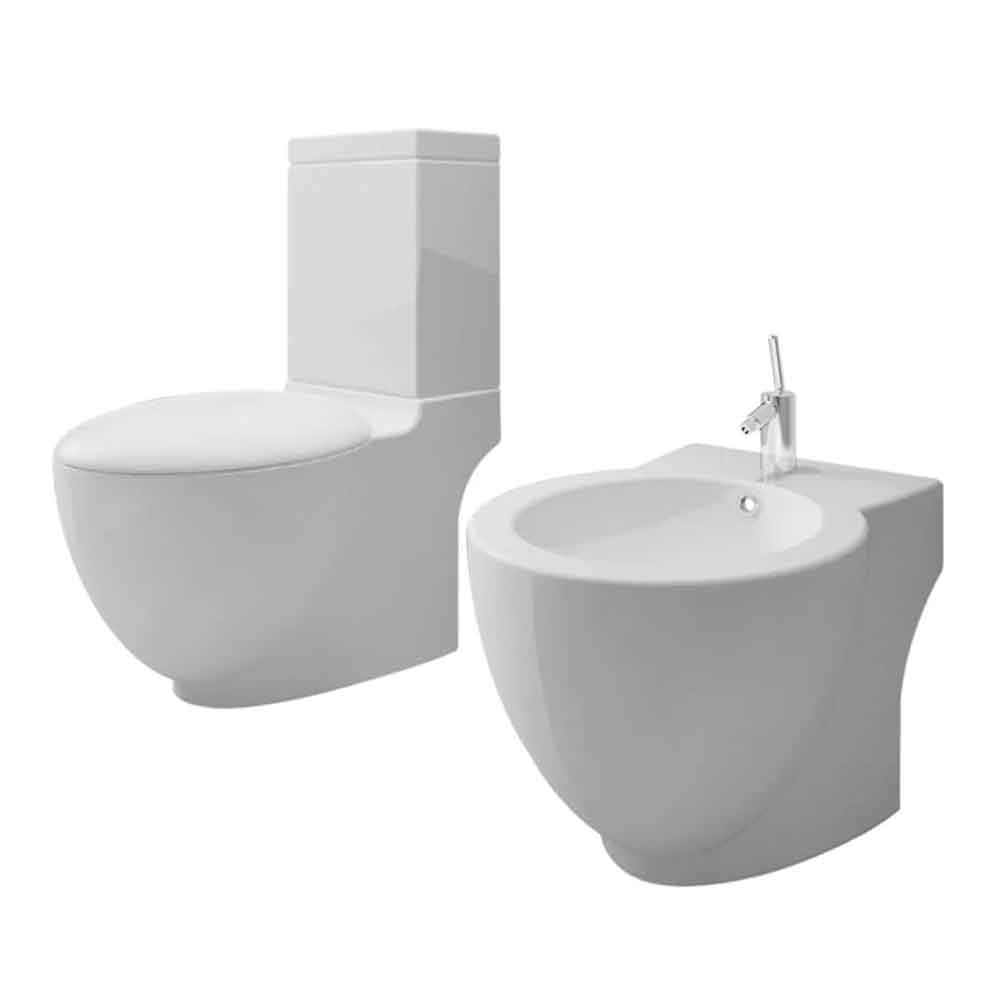 Adel White Close Coupled Toilet And Bidet With Horizontal Outlet - Soft Close Seat