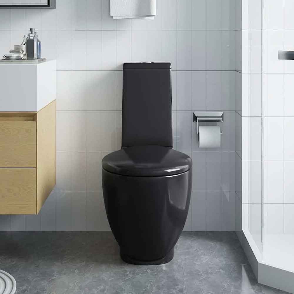 Adel Black Close Coupled Toilet With Vertical Outlet - Soft Close Seat