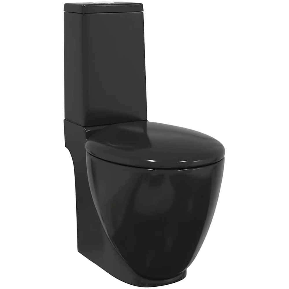 Adel Black Close Coupled Toilet With Vertical Outlet - Soft Close Seat