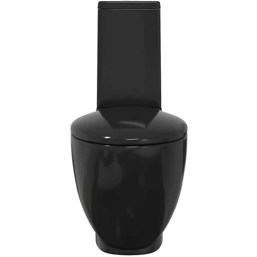 Adel Black Close Coupled Toilet With Vertical Outlet - Soft Close Seat