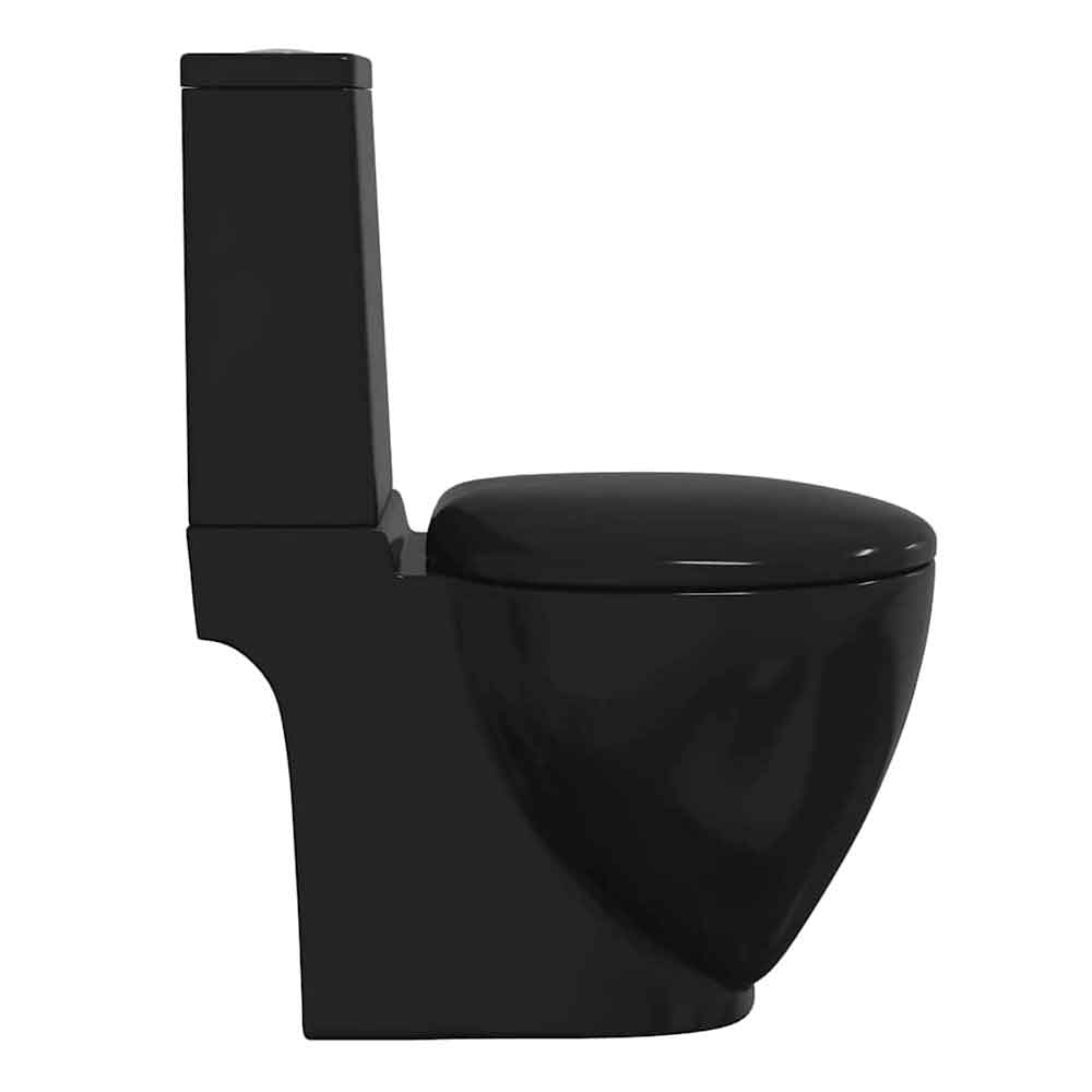 Adel Black Close Coupled Toilet With Vertical Outlet - Soft Close Seat