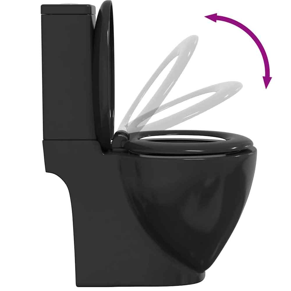 Adel Black Close Coupled Toilet With Vertical Outlet - Soft Close Seat