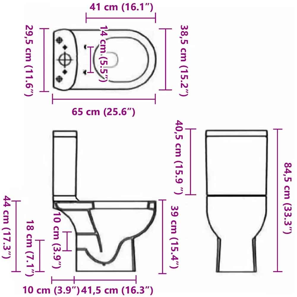 Adel Black Close Coupled Toilet With Vertical Outlet - Soft Close Seat