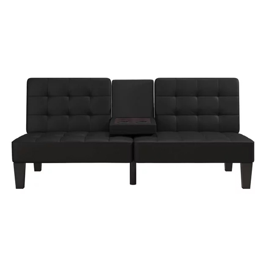 Adel Convertible Futon Faux Leather Sofa Bed In Black