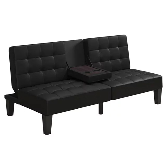 Adel Convertible Futon Faux Leather Sofa Bed In Black
