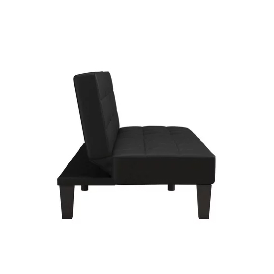 Adel Convertible Futon Faux Leather Sofa Bed In Black