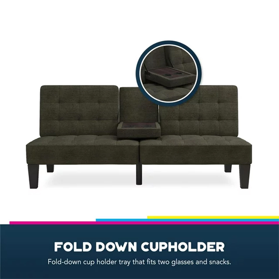Adel Convertible Futon Linen Fabric Sofa Bed In Grey