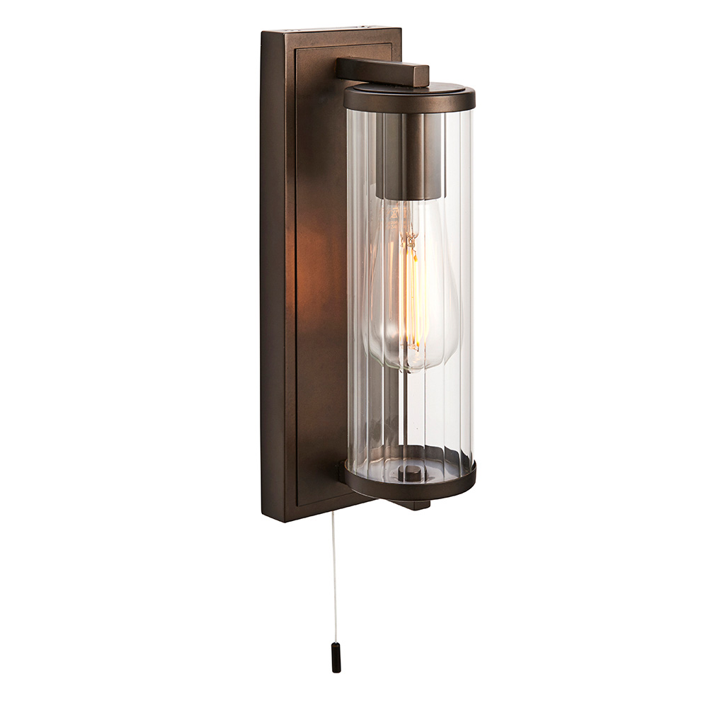 Adel Cylinder Clear Glass Shade Bathroom Wall Light In Bronze