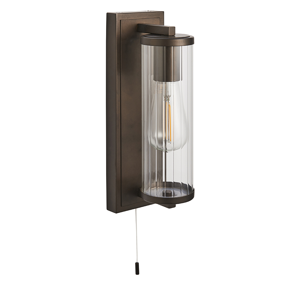Adel Cylinder Clear Glass Shade Bathroom Wall Light In Bronze