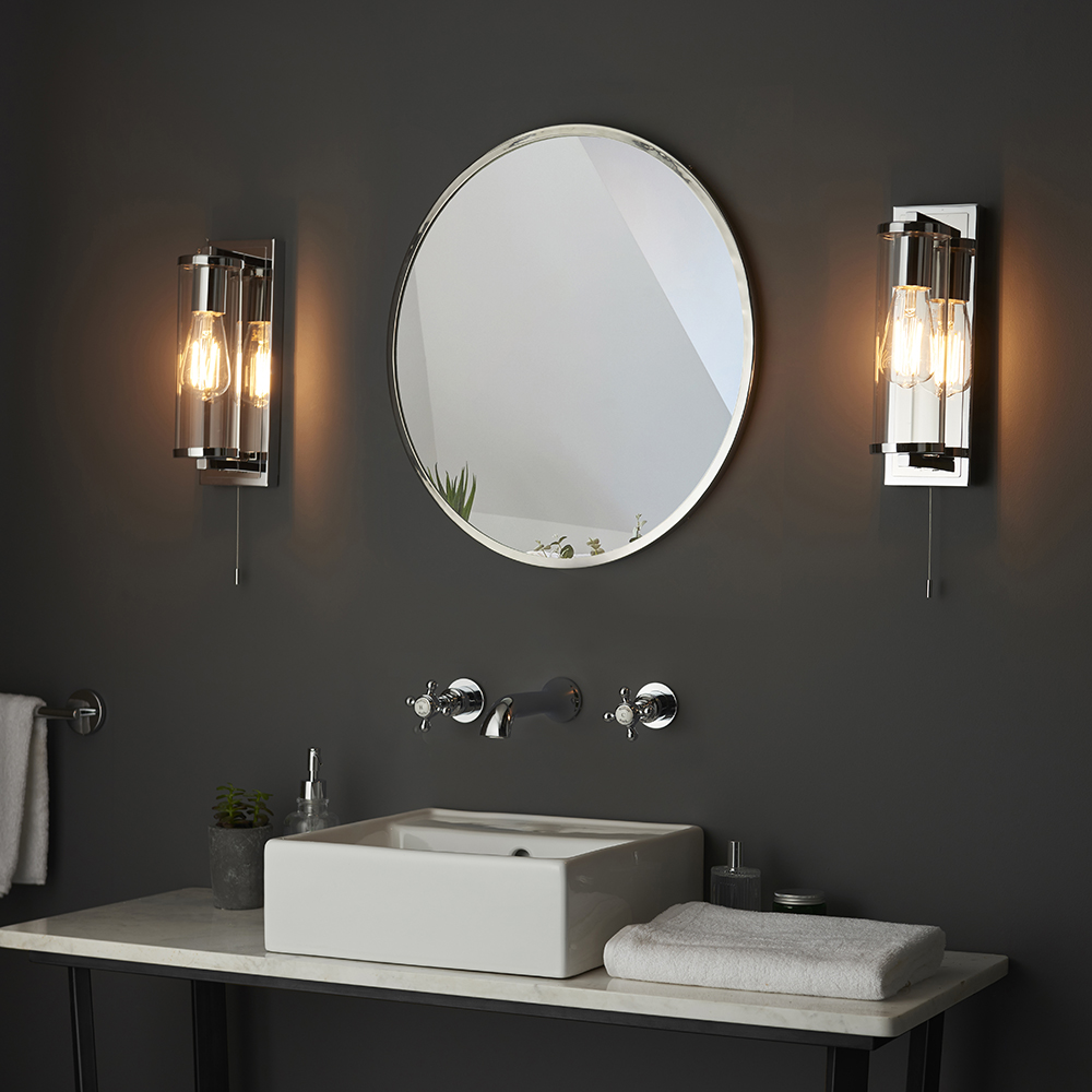 Adel Cylinder Clear Glass Shade Bathroom Wall Light In Chrome