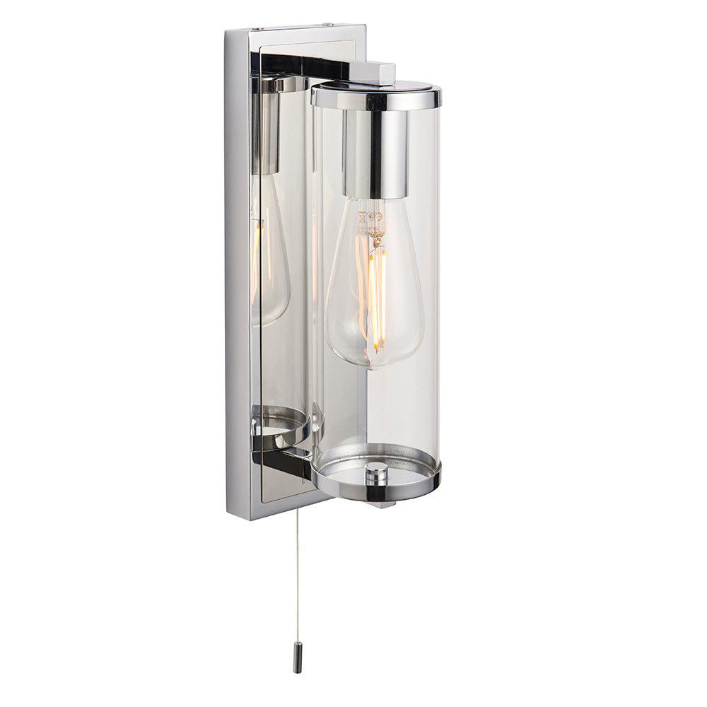 Adel Cylinder Clear Glass Shade Bathroom Wall Light In Chrome