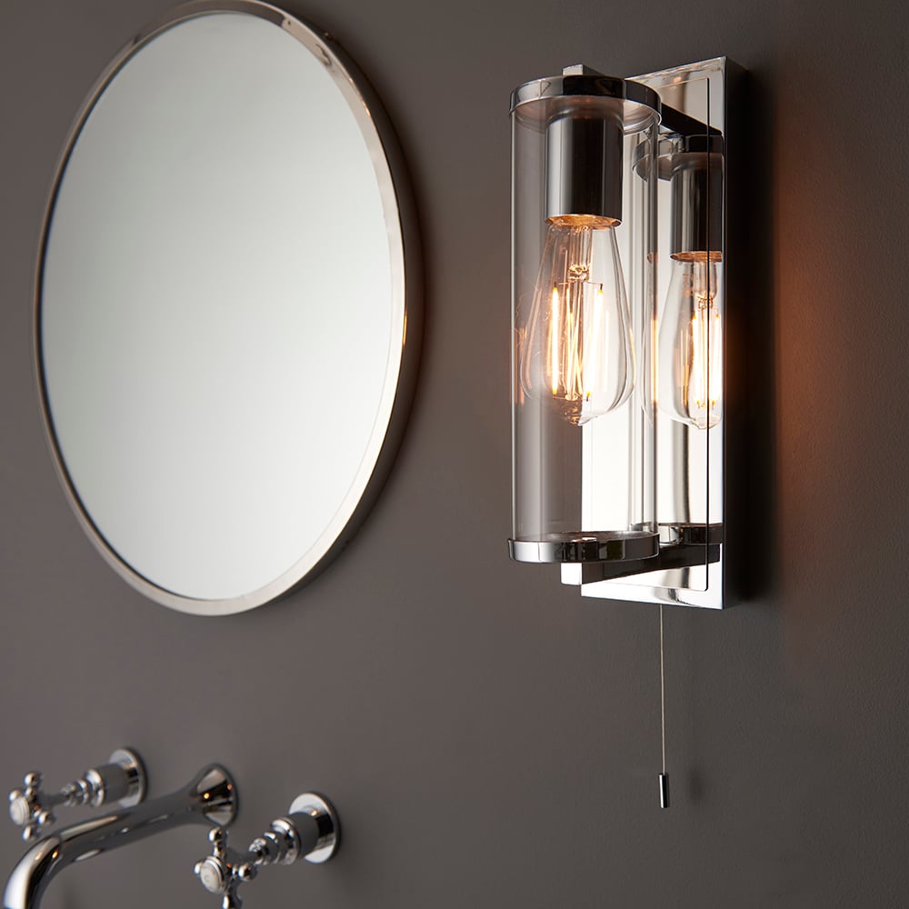 Read more about Adel cylinder clear glass shade bathroom wall light in chrome