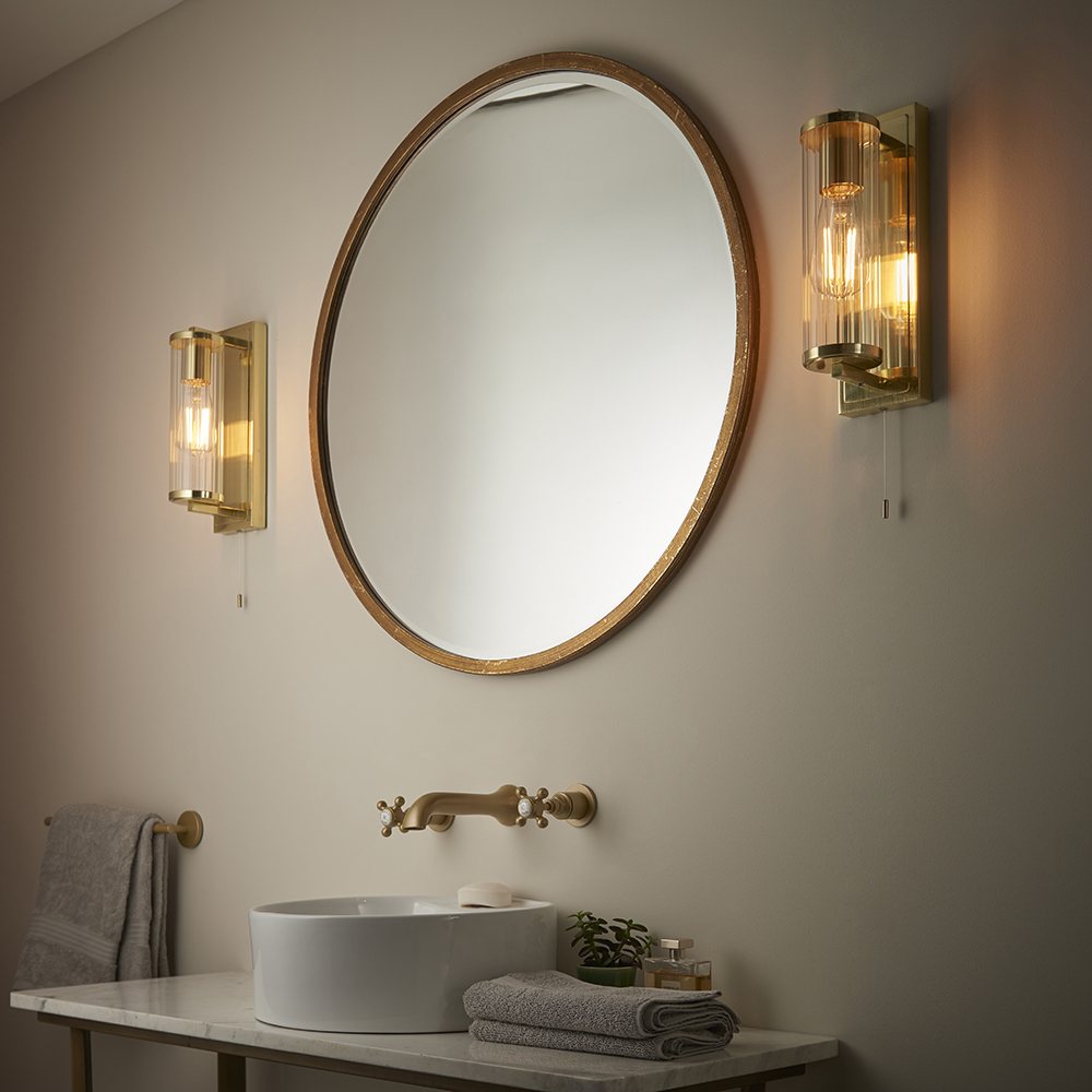 Adel Cylinder Clear Glass Shade Bathroom Wall Light In Gold