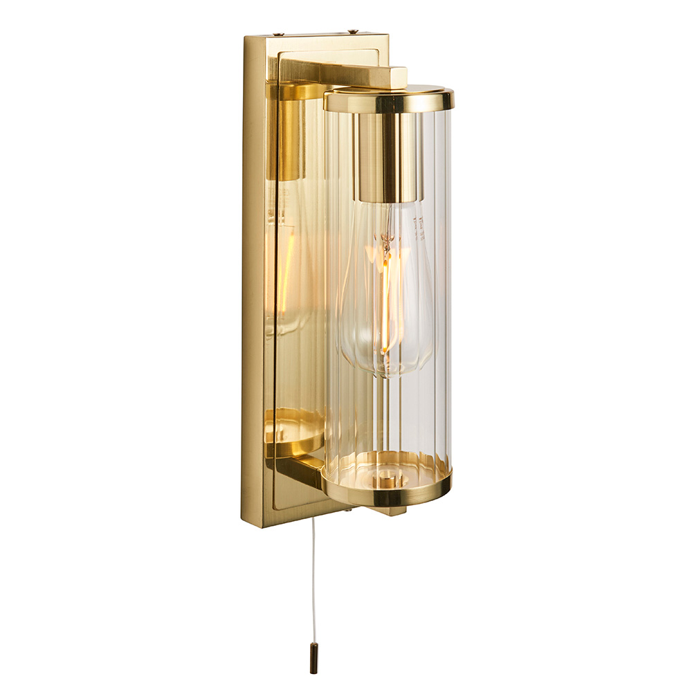 Adel Cylinder Clear Glass Shade Bathroom Wall Light In Gold