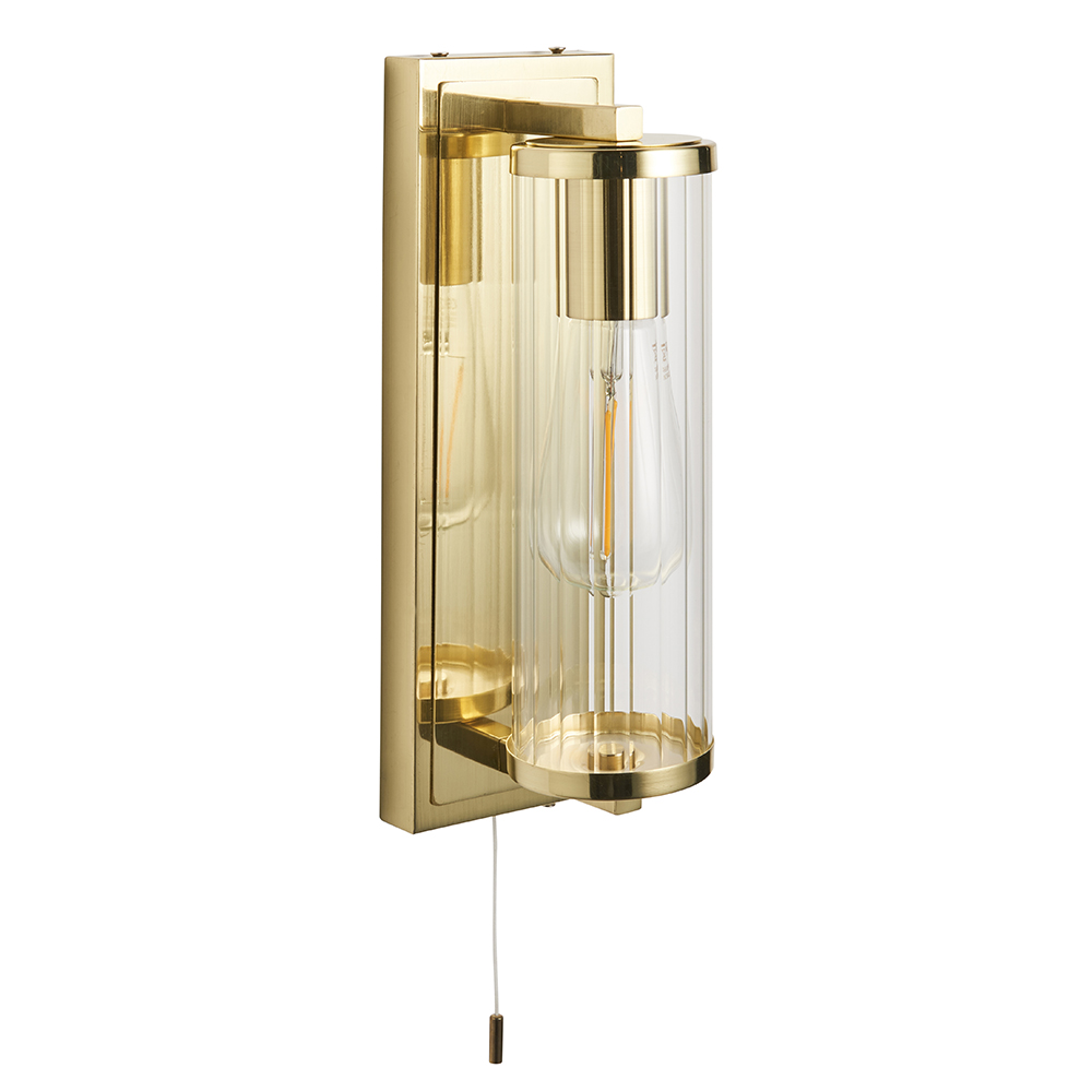 Adel Cylinder Clear Glass Shade Bathroom Wall Light In Gold