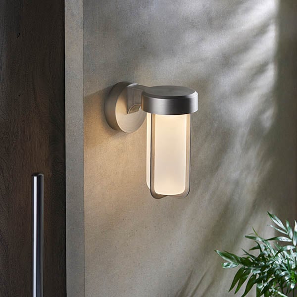 Adel Frosted Glass Shade LED Outdoor Wall Light In Silver