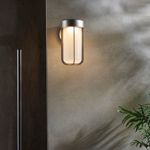 Adel Frosted Glass Shade LED Outdoor Wall Light In Silver