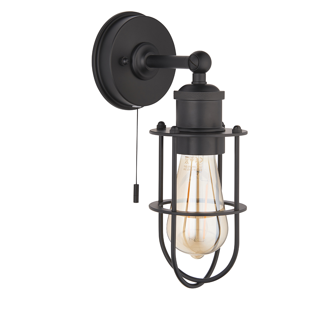 Adel Industrial Designer Caged Bathroom Wall Light In Black