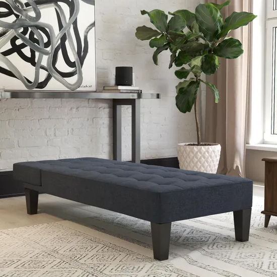 Adel Linen Fabric Lounge Chaise Chair In Blue