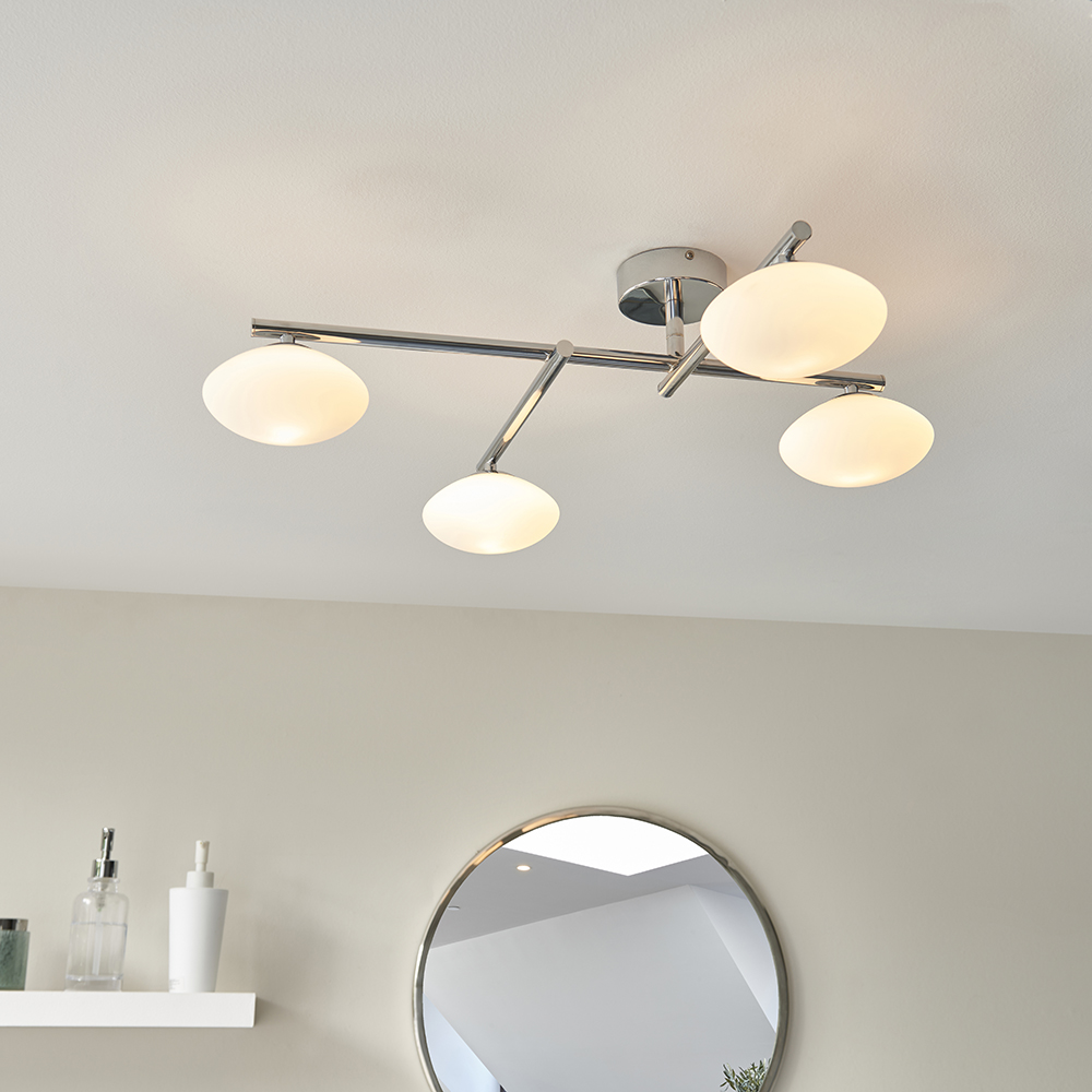 Adel Matt Opal Glass Shade Bathroom Semi Flush In Chrome