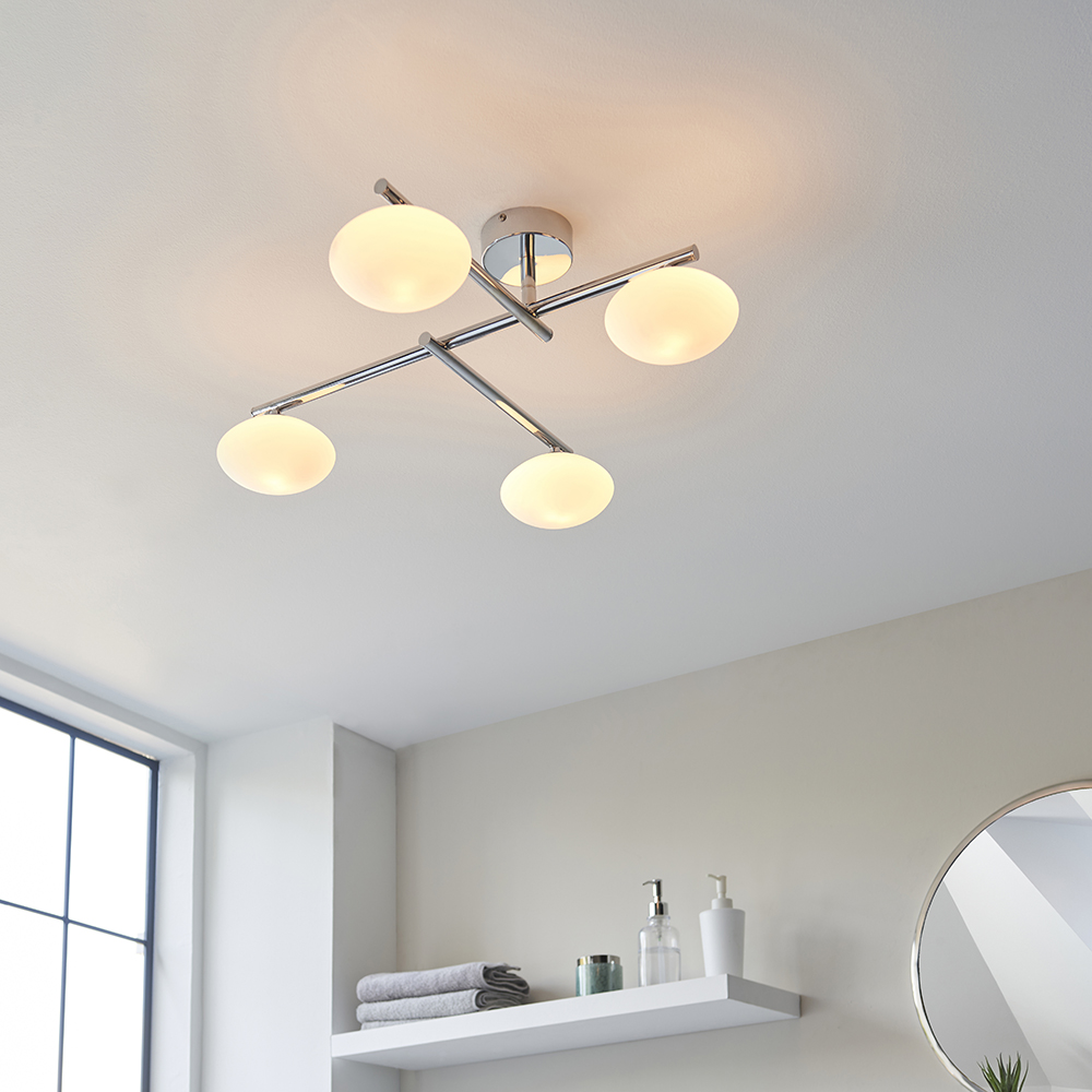 Adel Matt Opal Glass Shade Bathroom Semi Flush In Chrome
