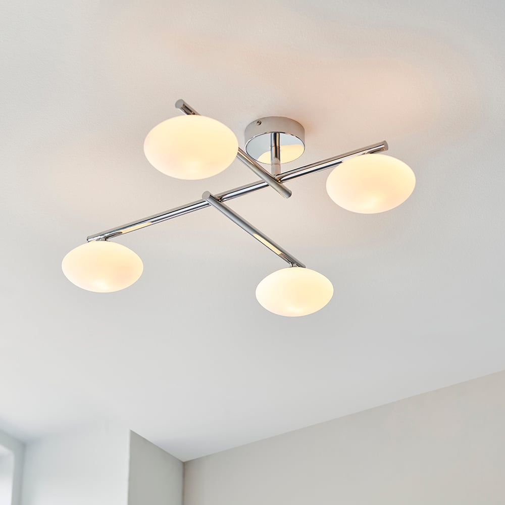 Read more about Adel matt opal glass shade bathroom semi flush in chrome