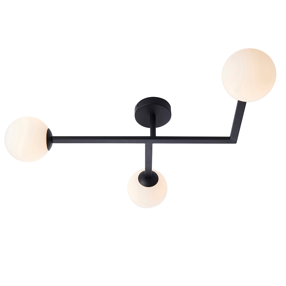 Adel Matt Opal Glass Shade Bathroom Semi Flush Light In Black