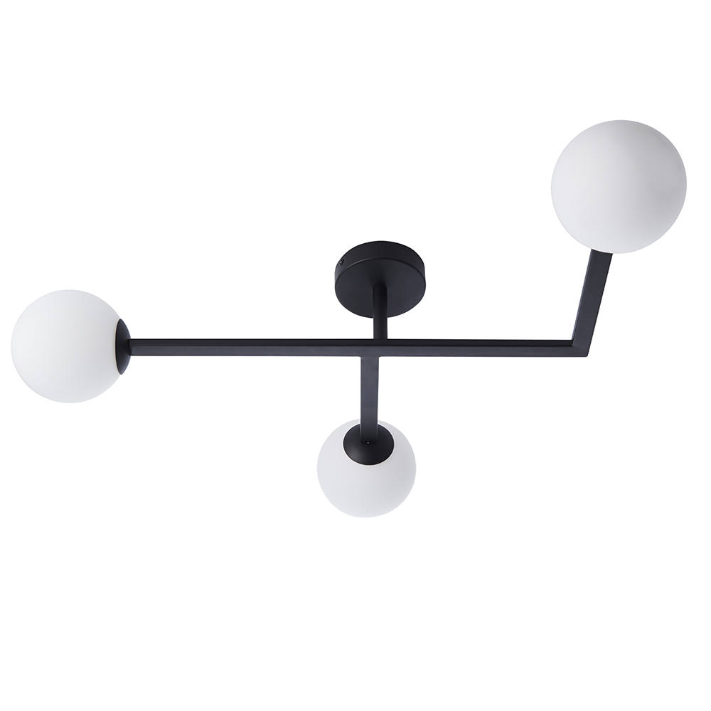 Adel Matt Opal Glass Shade Bathroom Semi Flush Light In Black