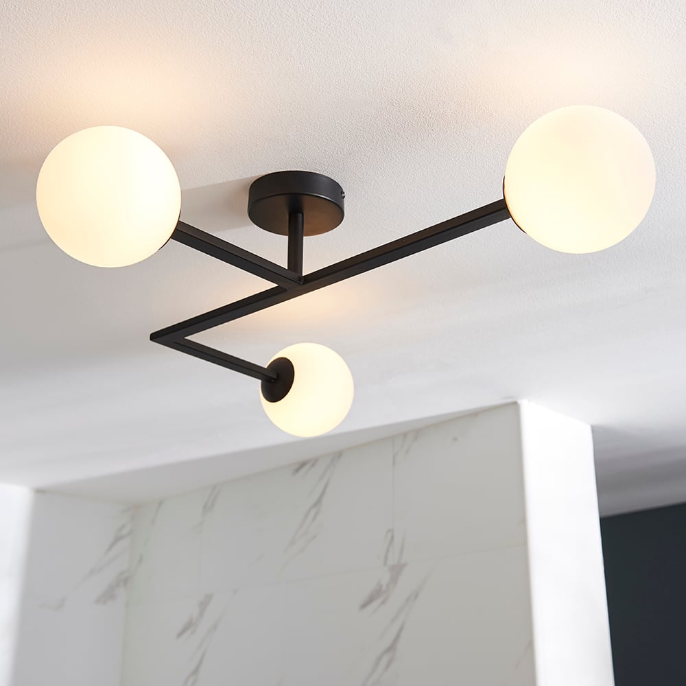 Read more about Adel matt opal glass shade bathroom semi flush light in black