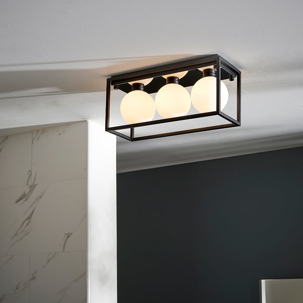 Read more about Adel matt opal glass shade linear bathroom flush light in black