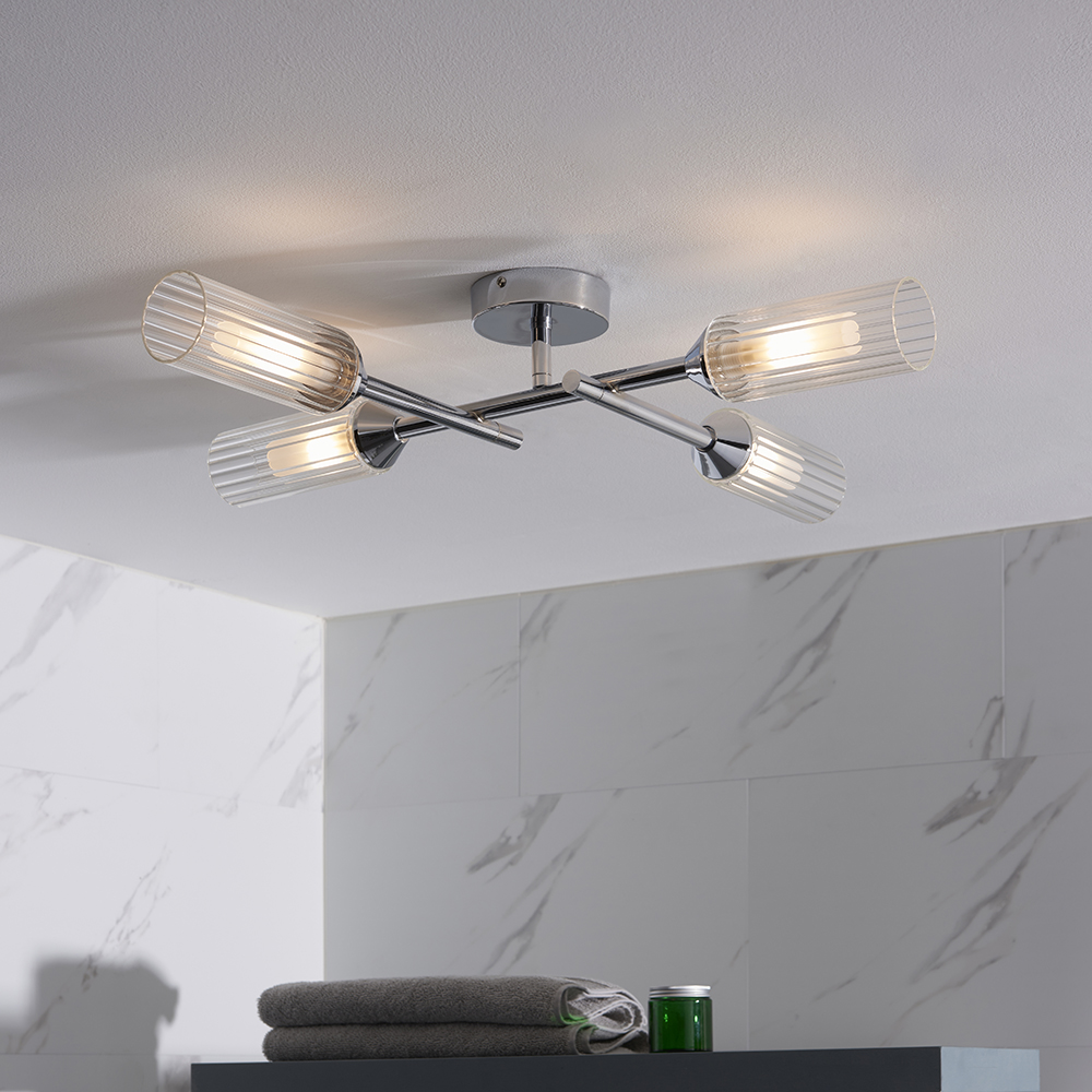 Read more about Adel ribbed glass 4 light bathroom semi flush light in chrome